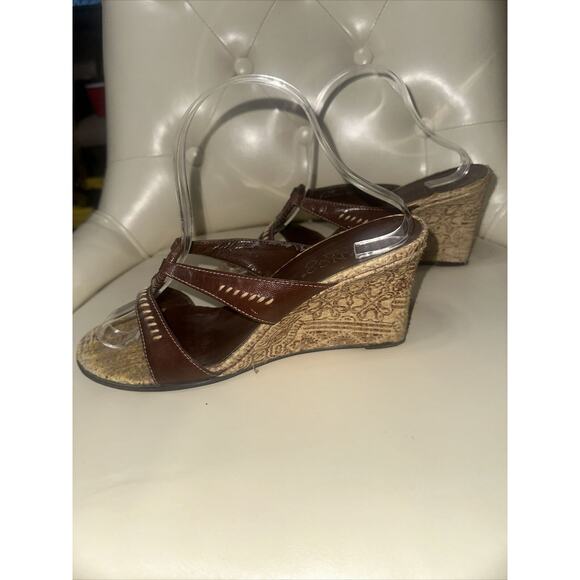 Franco Sarto Brown Wedge Mule Sandals Strappy Tan Size 9.5 - Picture 5 of 11